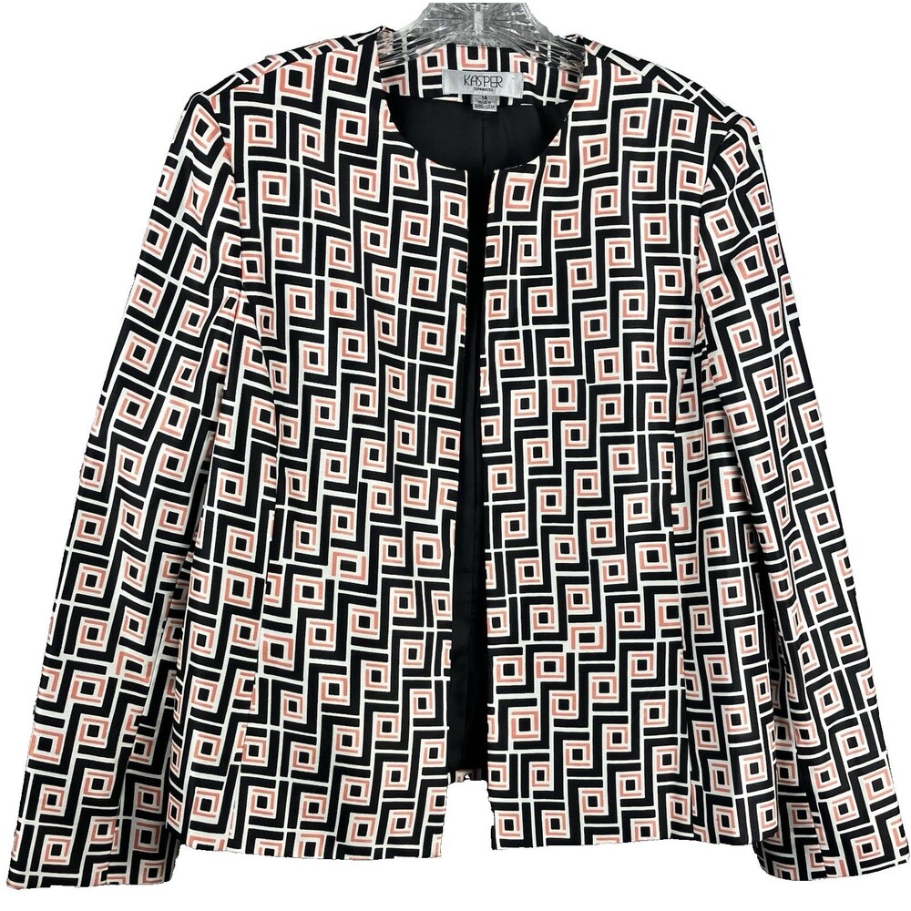 Kasper Geometric Coral Flyaway Topper Blazer Jacket 14 Career Office Corpcore